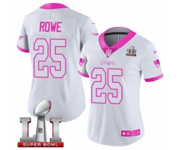 Women's Nike New England Patriots #25 Eric Rowe Limited White-Pink Rush Fashion Super Bowl LI 51 NFL Jersey