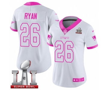 Women's Nike New England Patriots #26 Logan Ryan Limited White-Pink Rush Fashion Super Bowl LI 51 NFL Jersey