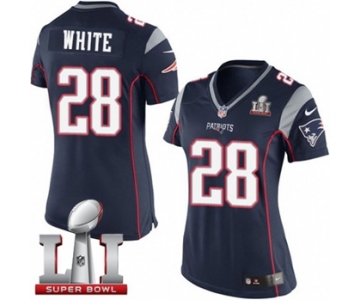 Women's Nike New England Patriots #28 James White Elite Navy Blue Team Color Super Bowl LI 51 NFL Jersey