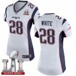 Women's Nike New England Patriots #28 James White Elite White Super Bowl LI 51 NFL Jersey