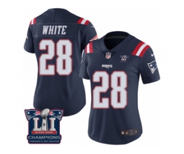 Women's Nike New England Patriots #28 James White Limited Navy Blue Rush Super Bowl LI Champions NFL Jersey