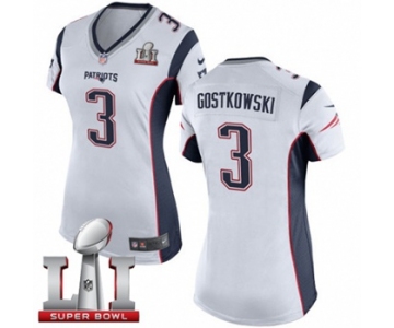 Women's Nike New England Patriots #3 Stephen Gostkowski Elite White Super Bowl LI 51 NFL Jersey