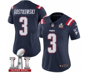 Women's Nike New England Patriots #3 Stephen Gostkowski Limited Navy Blue Rush Super Bowl LI 51 NFL Jersey