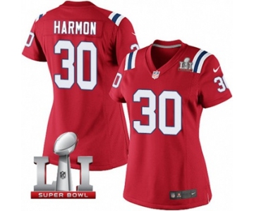 Women's Nike New England Patriots #30 Duron Harmon Elite Red Alternate Super Bowl LI 51 NFL Jersey