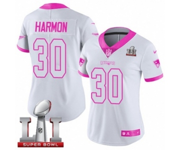 Women's Nike New England Patriots #30 Duron Harmon Limited White-Pink Rush Fashion Super Bowl LI 51 NFL Jersey