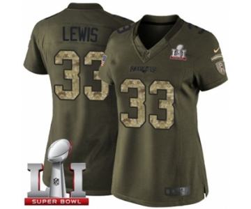 Women's Nike New England Patriots #33 Dion Lewis Limited Green Salute to Service Super Bowl LI 51 NFL Jersey