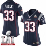 Women's Nike New England Patriots #33 Kevin Faulk Elite Navy Blue Team Color Super Bowl LI 51 NFL Jersey