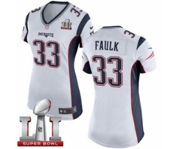 Women's Nike New England Patriots #33 Kevin Faulk Elite White Super Bowl LI 51 NFL Jersey