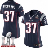 Women's Nike New England Patriots #37 Jordan Richards Elite Navy Blue Team Color Super Bowl LI 51 NFL Jersey