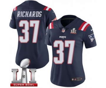 Women's Nike New England Patriots #37 Jordan Richards Limited Navy Blue Rush Super Bowl LI 51 NFL Jersey