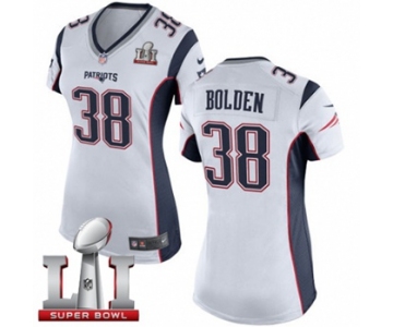 Women's Nike New England Patriots #38 Brandon Bolden Elite White Super Bowl LI 51 NFL Jersey