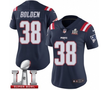 Women's Nike New England Patriots #38 Brandon Bolden Limited Navy Blue Rush Super Bowl LI 51 NFL Jersey