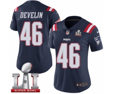 Women's Nike New England Patriots #46 James Develin Limited Navy Blue Rush Super Bowl LI 51 NFL Jersey