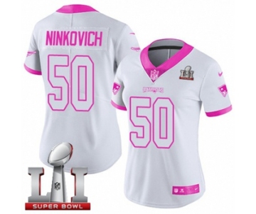 Women's Nike New England Patriots #50 Rob Ninkovich Limited White-Pink Rush Fashion Super Bowl LI 51 NFL Jersey