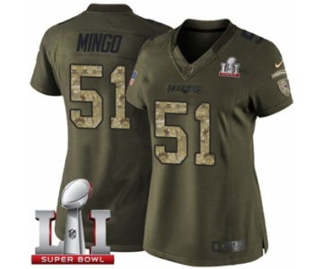 Women's Nike New England Patriots #51 Barkevious Mingo Limited Green Salute to Service Super Bowl LI 51 NFL Jersey