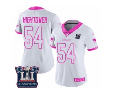 Women's Nike New England Patriots #54 Dont'a Hightower Limited White Pink Rush Fashion Super Bowl LI Champions NFL Jersey