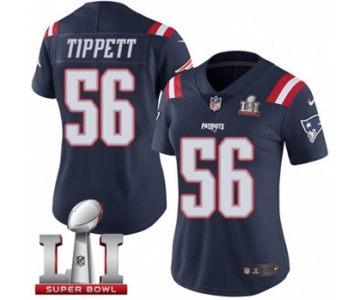 Women's Nike New England Patriots #56 Andre Tippett Limited Navy Blue Rush Super Bowl LI 51 NFL Jersey