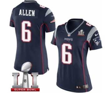 Women's Nike New England Patriots #6 Ryan Allen Elite Navy Blue Team Color Super Bowl LI 51 NFL Jersey