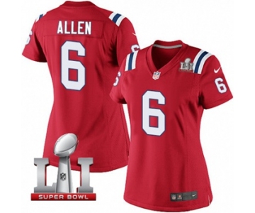 Women's Nike New England Patriots #6 Ryan Allen Elite Red Alternate Super Bowl LI 51 NFL Jersey