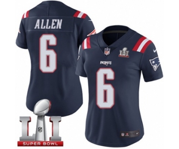 Women's Nike New England Patriots #6 Ryan Allen Limited Navy Blue Rush Super Bowl LI 51 NFL Jersey