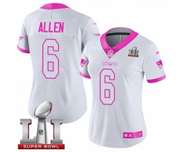 Women's Nike New England Patriots #6 Ryan Allen Limited White-Pink Rush Fashion Super Bowl LI 51 NFL Jersey