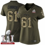 Women's Nike New England Patriots #61 Marcus Cannon Limited Green Salute to Service Super Bowl LI 51 NFL Jersey