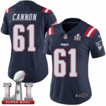 Women's Nike New England Patriots #61 Marcus Cannon Limited Navy Blue Rush Super Bowl LI 51 NFL Jersey