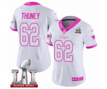 Women's Nike New England Patriots #62 Joe Thuney Limited White-Pink Rush Fashion Super Bowl LI 51 NFL Jersey