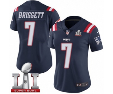 Women's Nike New England Patriots #7 Jacoby Brissett Limited Navy Blue Rush Super Bowl LI 51 NFL Jersey