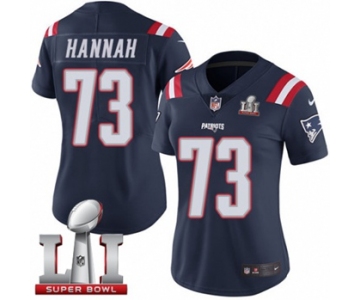 Women's Nike New England Patriots #73 John Hannah Limited Navy Blue Rush Super Bowl LI 51 NFL Jersey