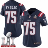 Women's Nike New England Patriots #75 Ted Karras Limited Navy Blue Rush Super Bowl LI 51 NFL Jersey