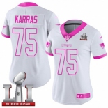 Women's Nike New England Patriots #75 Ted Karras Limited White-Pink Rush Fashion Super Bowl LI 51 NFL Jersey