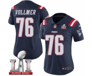 Women's Nike New England Patriots #76 Sebastian Vollmer Limited Navy Blue Rush Super Bowl LI 51 NFL Jersey