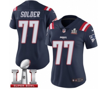 Women's Nike New England Patriots #77 Nate Solder Limited Navy Blue Rush Super Bowl LI 51 NFL Jersey