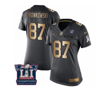 Women's Nike New England Patriots #87 Rob Gronkowski Limited Black Gold Salute to Service Super Bowl LI Champions NFL Jersey