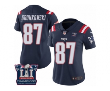 Women's Nike New England Patriots #87 Rob Gronkowski Limited Navy Blue Rush Super Bowl LI Champions NFL Jersey