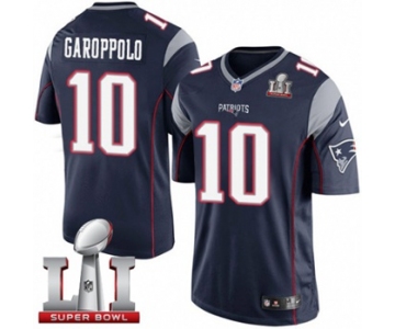 Youth Nike New England Patriots #10 Jimmy Garoppolo Elite Navy Blue Team Color Super Bowl LI 51 NFL Jersey