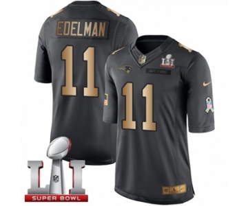 Youth Nike New England Patriots #11 Julian Edelman Limited Black-Gold Salute to Service Super Bowl LI 51 NFL Jersey