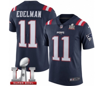 Youth Nike New England Patriots #11 Julian Edelman Limited Navy Blue Rush Super Bowl LI 51 NFL Jersey