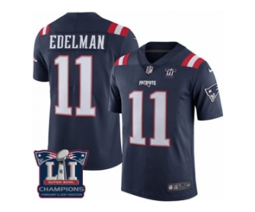 Youth Nike New England Patriots #11 Julian Edelman Limited Navy Blue Rush Super Bowl LI Champions NFL Jersey