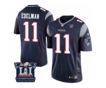 Youth Nike New England Patriots #11 Julian Edelman Navy Blue Team Color Super Bowl LI Champions NFL Jersey