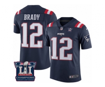 Youth Nike New England Patriots #12 Tom Brady Limited Navy Blue Rush Super Bowl LI Champions NFL Jersey