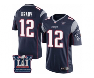 Youth Nike New England Patriots #12 Tom Brady Navy Blue Team Color Super Bowl LI Champions NFL Jersey