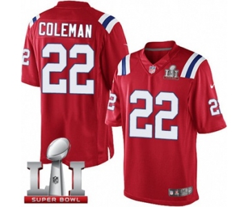 Youth Nike New England Patriots #22 Justin Coleman Elite Red Alternate Super Bowl LI 51 NFL Jersey