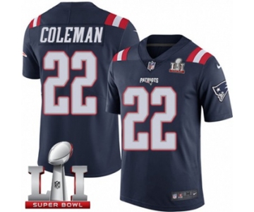 Youth Nike New England Patriots #22 Justin Coleman Limited Navy Blue Rush Super Bowl LI 51 NFL Jersey