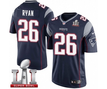 Youth Nike New England Patriots #26 Logan Ryan Elite Navy Blue Team Color Super Bowl LI 51 NFL Jersey