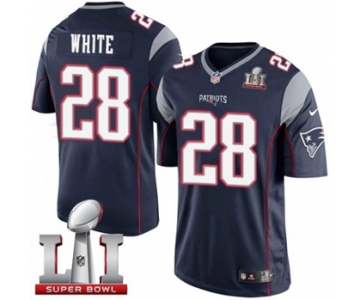 Youth Nike New England Patriots #28 James White Elite Navy Blue Team Color Super Bowl LI 51 NFL Jersey