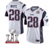 Youth Nike New England Patriots #28 James White Elite White Super Bowl LI 51 NFL Jersey