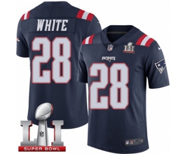 Youth Nike New England Patriots #28 James White Limited Navy Blue Rush Super Bowl LI 51 NFL Jersey