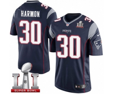 Youth Nike New England Patriots #30 Duron Harmon Elite Navy Blue Team Color Super Bowl LI 51 NFL Jersey